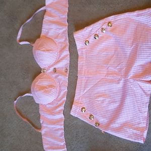 Fashion Nova Gold Button, Pink & White Checkered Outfit
